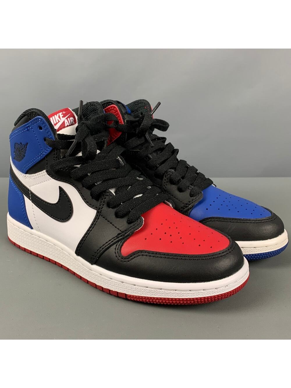 NIKE Size 6Y Black Red & Blue Color Block Leather High Top Sneakers